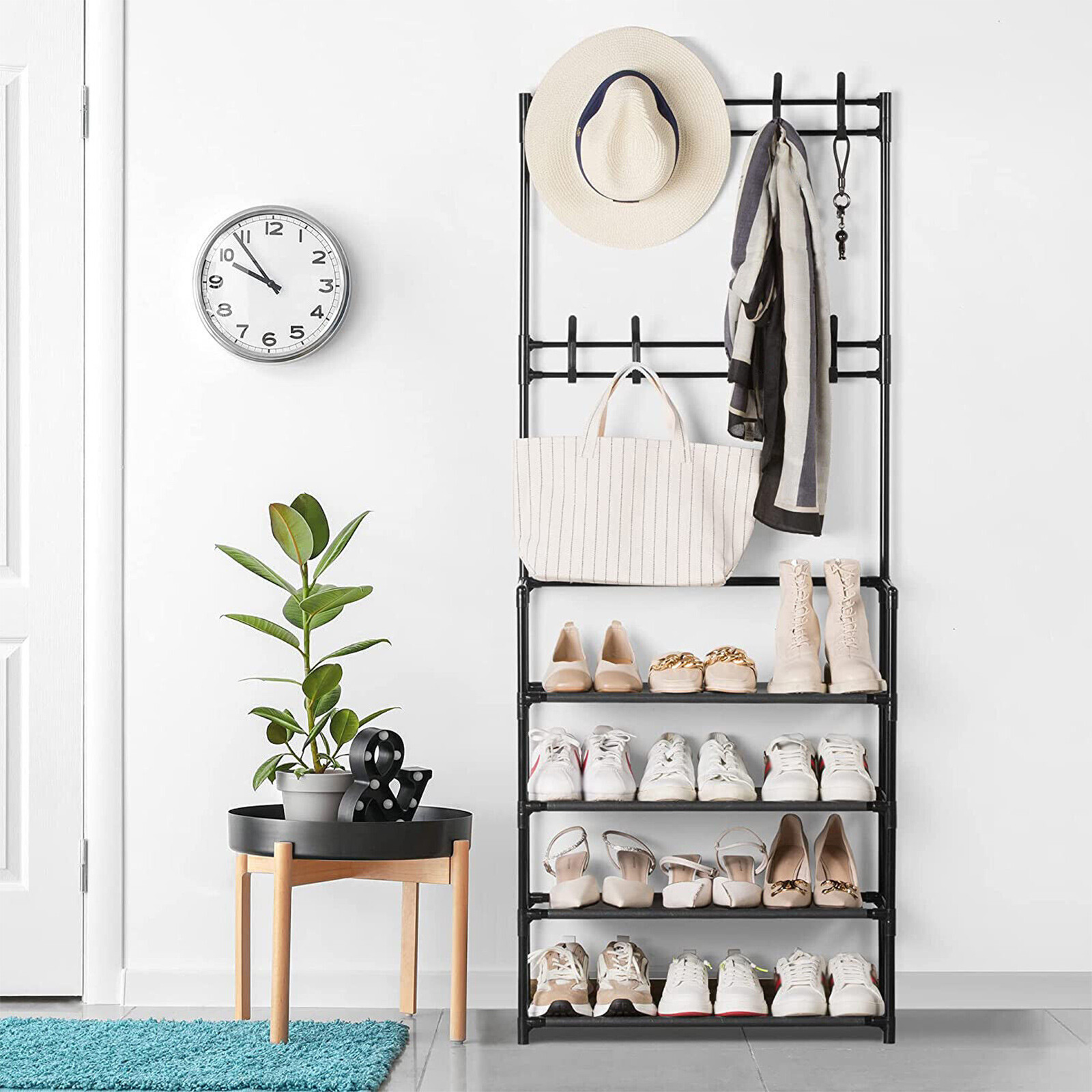 5Tier Coat Hat Shoes Rack Hall Tree Shoe Shelf Organizer Storage Bench