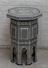 Egyptian Moroccan 23" Height Mother of Pearl Inlay Wood Coffee Side End Table