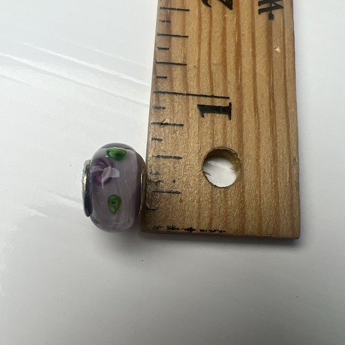925 Sterling Silber Slide Charm Murano Glas Blase Perle Lavendel Lila Rosen - Bild 4 von 8