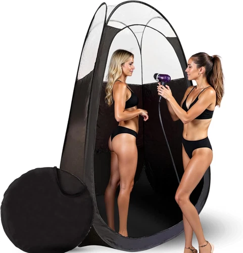 Large Deluxe Black Spray Tanning Tent with Carry Bag with Clear Window