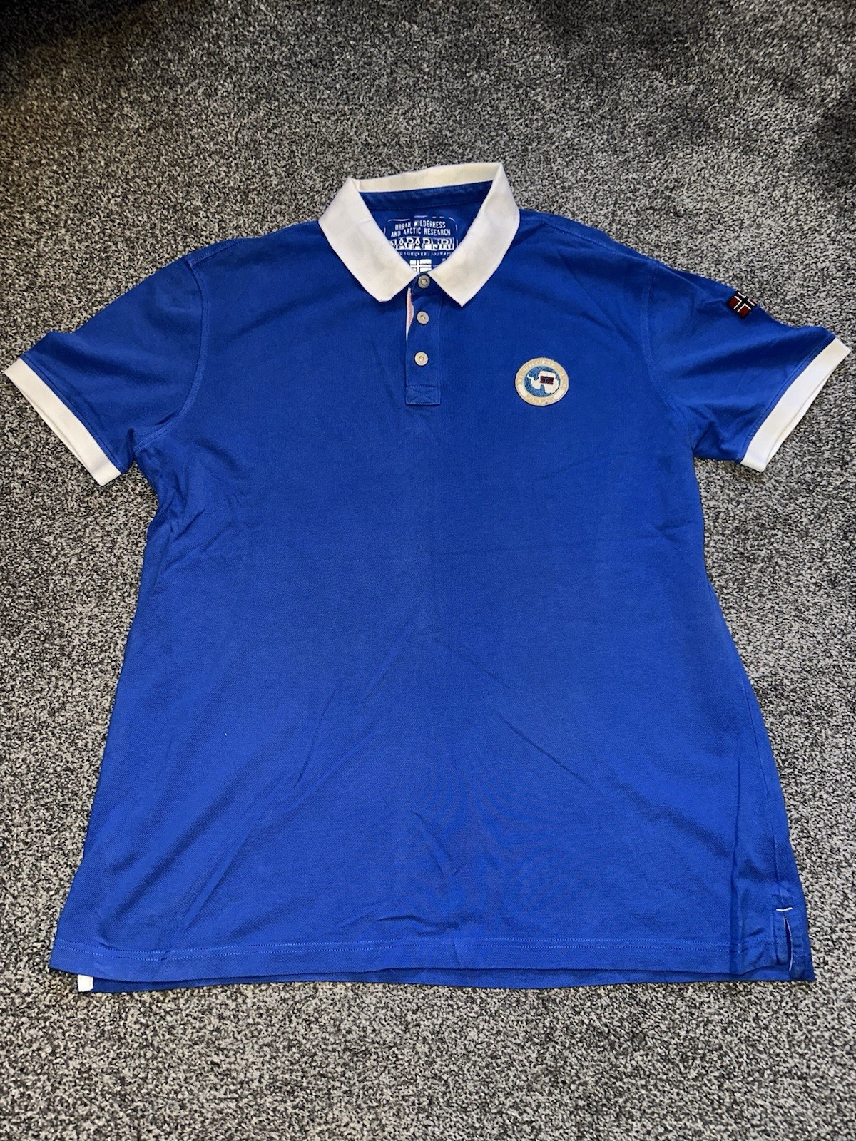 Mens Napapijri Polo T-Shirt, Size 3XL, Blue, Short Sleeve, Woven, Button, (G4)