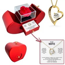To My Wife Anniversary Valentine Heart Necklace Heartfelt Eternal Rose Gift box