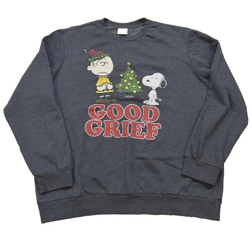 Peanuts Charlie Brown Snoopy Christmas Sweatshirt GOOD GRIEF 2XL Unisex 50 52
