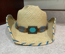 Bullhide Del Mar Straw Cowboy Hat W/Turquoise Accent Leather Trimmed Band West