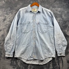 Vintage Levis Denim Shirt Mens Large Blue Red Tab Long Sleeve Y2K Button Up