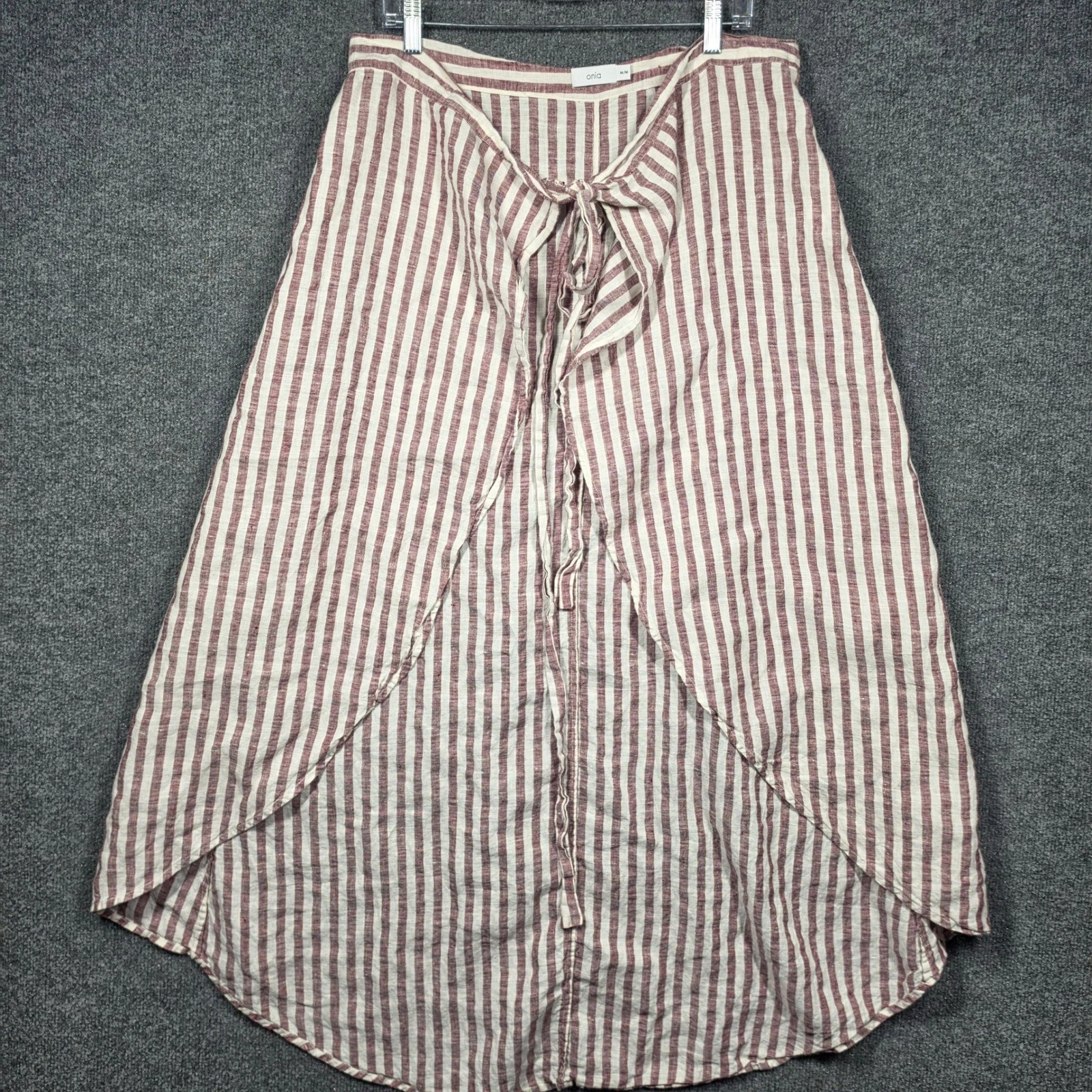 Onia Amanda Linen Skirt Womens Medium Maxi Wrap Red White Striped