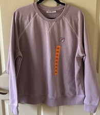 Fila WOMEN'S Heritage French Terry Crew Neck Sweatshirt WHITE XXL NWD