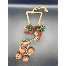 Vtg Rustic/Primitive/Farmhouse Snowman Hat Christmas Door/Wall Hanging Bells
