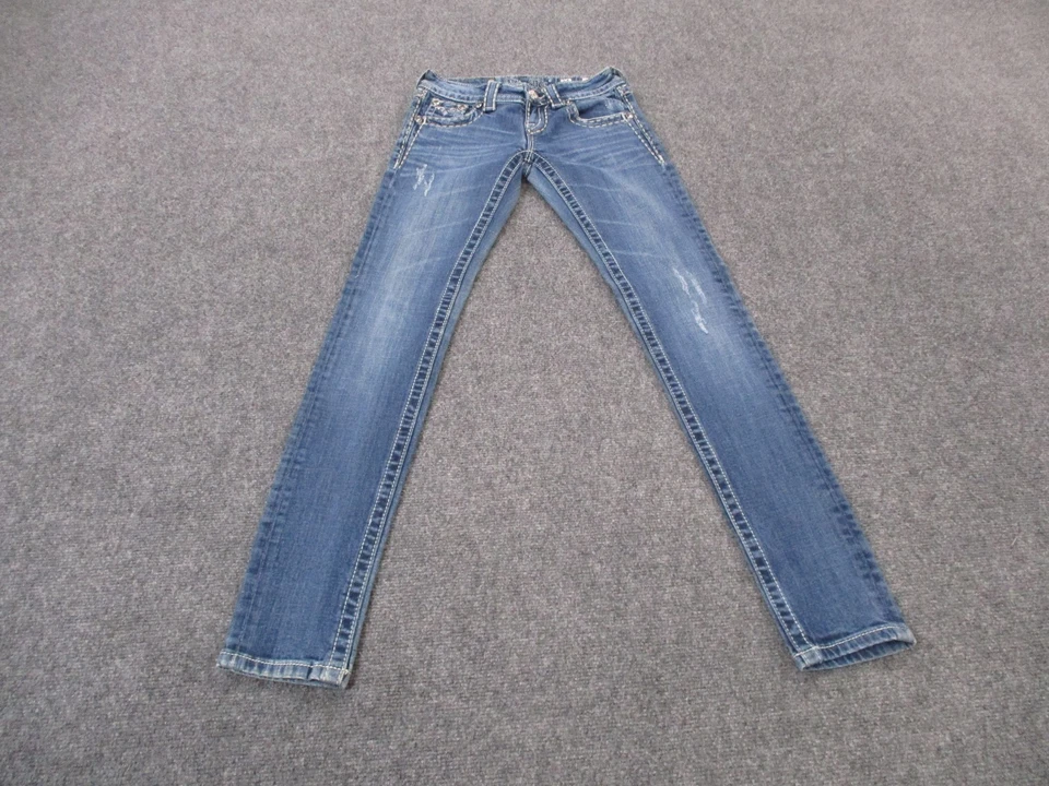 Pantalones de mezclilla Miss Me para mujer 24 azules ajustados pedrería desgastados Y2K preppy Foto 2 de 4