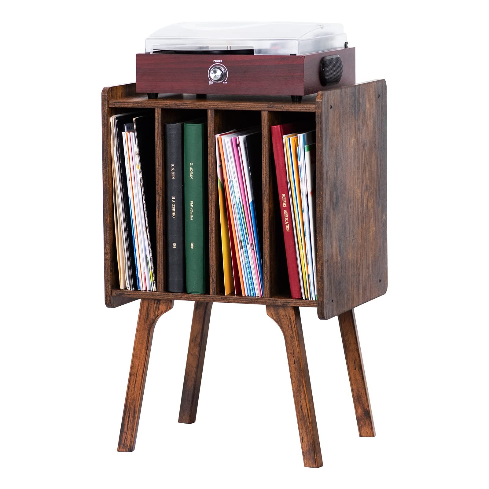 Compact Vinyl Record Player Stand with 4-Door Storage for 100 Albums-image