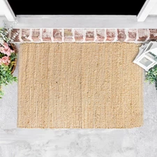 2x3 Jute Cotton Hand Woven Doormat Rug, Natural Jute Braided Entryway Mat | R...