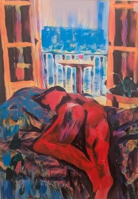 Mann Moderne Kunst Ölkreide Auf A4 Papier Abstraktes Gemälde Bild