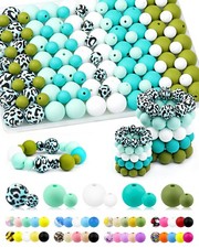 100 PCS Silicone Beads 9mm  15mm Mixed 5 Colors for Keychains, Bracelets  DIY
