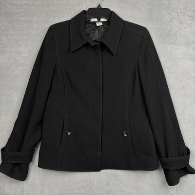 Ellen Tracy Womens Black Triacetate Blend Structured Jacket Blazer Size 10
