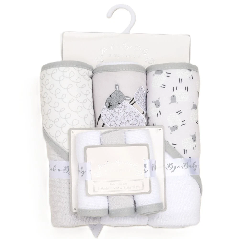 Neutral Baby Bath Time Set | 3 Hooded Towels & 3 Washcloths | Lamb Baby Gift
Opens in a new window o