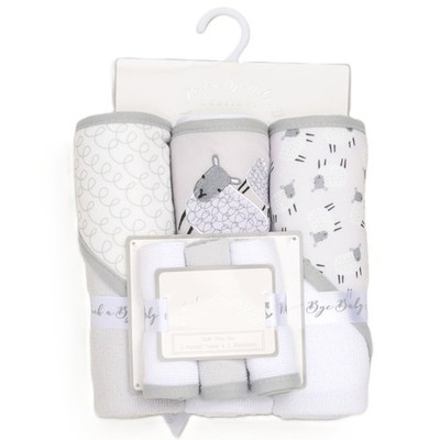 Neutrales Baby Badezeit Set | 3 Kapuzenhandtücher & 3 Waschlappen | Lamm Baby Geschenk