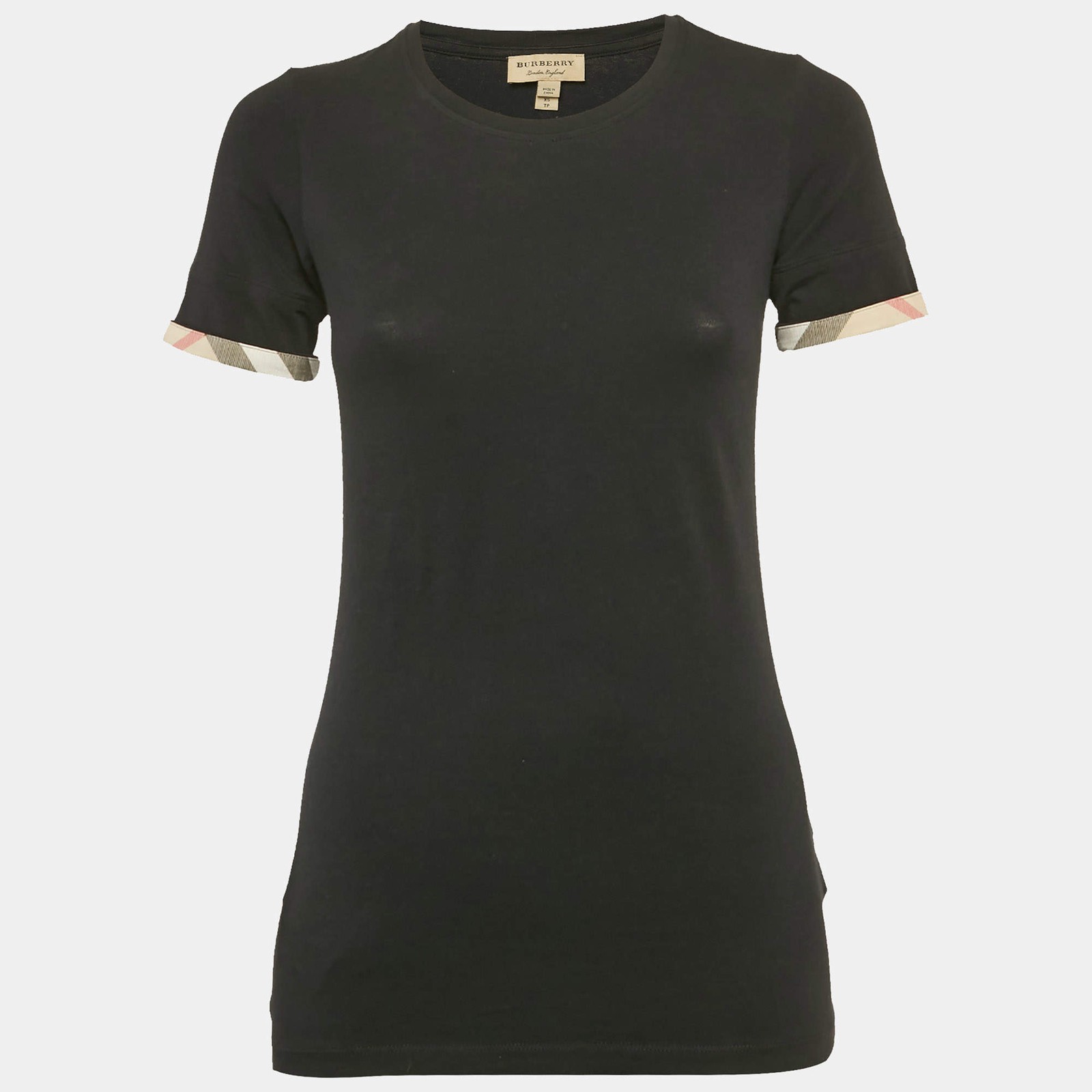 Burberry Black Stretch Cotton Cuffed Sleeve TShirt XS