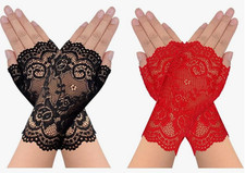 2 Women Short Lace Floral Finger Gloves Gothic Bride Wedding Party Mittens US
