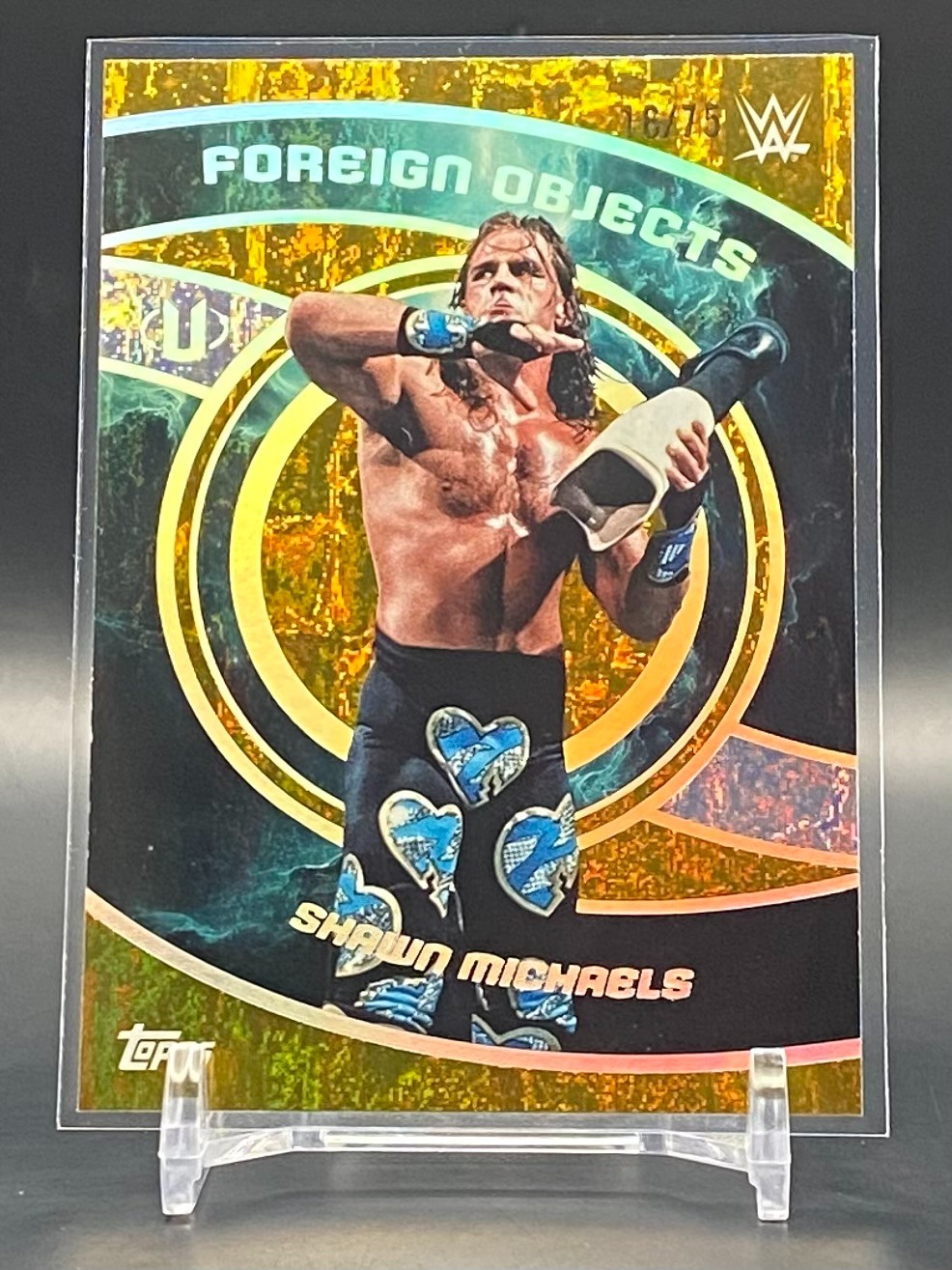 2025 Topps Universe WWE Shawn Michaels Gold Stone #/75 Foreign Objects #FOB-9