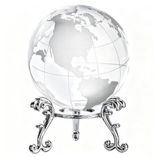 60mm World Globe Crystal Earth Paperweight with Metal Stand, K9 Glass Sphere ...