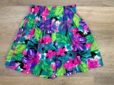 Vtg 80s 90s High Waist Floral Shorts Rayon Paperbag Elastic Waist Sz S Hawaiian