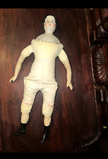 Porcelain Head Cloth Body Doll, Black Hair, Blue Eyes, Light Complexion