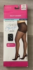 Sheer Breeze by Gildan Silky Reinforced Toe Control Panty Pantyhose Queen Black