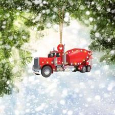 Concrete Mixer Truck Christmas Light Hanging Ornament, Truck Ornament Decor