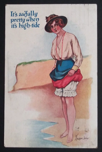 Pretty at High Tide Blackpool Stocker Shaw Humor Funny Comic Postcard c1910s