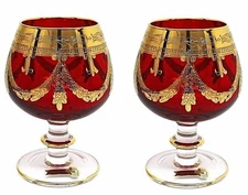 Set of 2 Interglass Italy Crystal Glasses - Ruby Red Italian Brandy Snifters