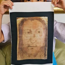 Manoppello Image Veil of Veronica Jesus Fabric Print Easter Lent Christmas Gift