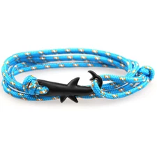 Nylon Rope Wrap Sailing Bracelet With Black Color Nautical Shark Alloy Clasp