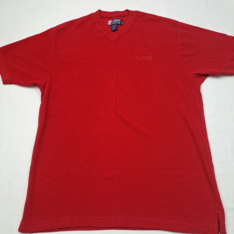 Chaps Ralph Lauren Shirt Red V-Neck Short Sleeve Pullover Men's Size Large
