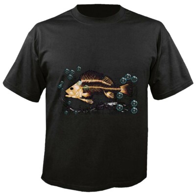 T-Shirt FISCH SKELETT SKULL GRÄTEN GERIPPE ANGELRUTE HOCHSEEFISCHER FISCHE