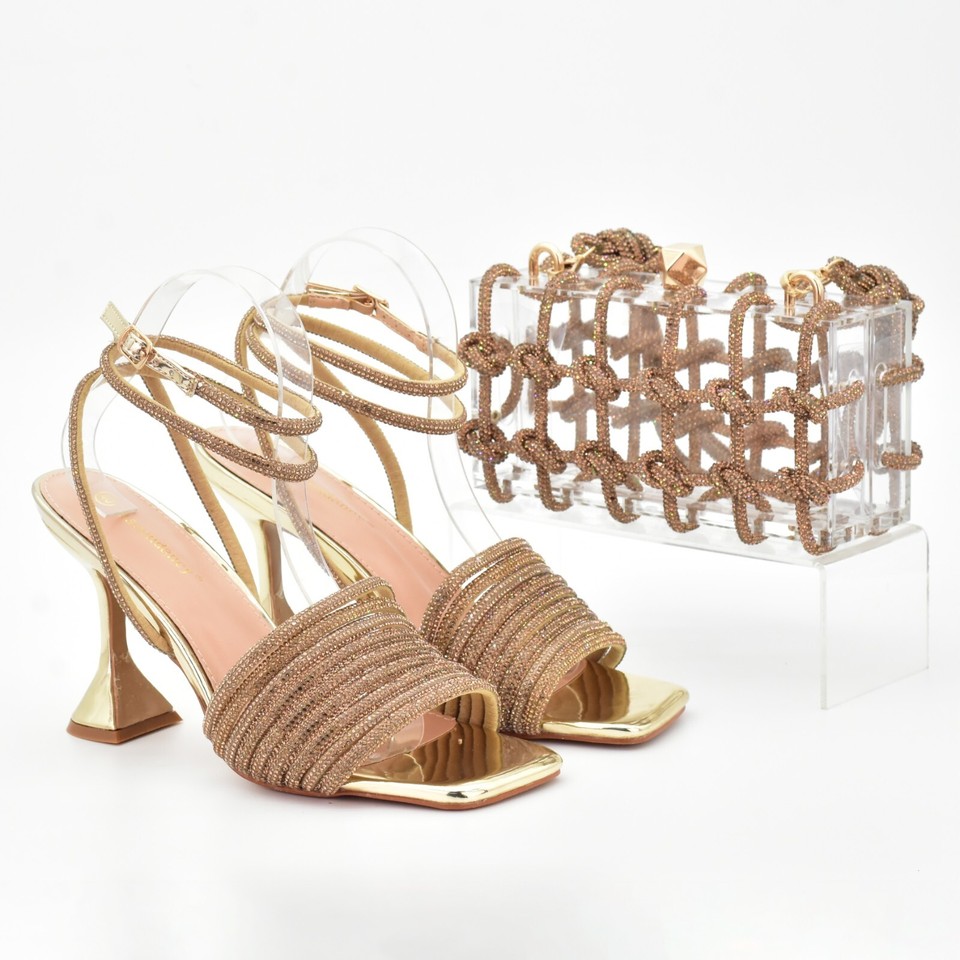 Rhinestone Elegant High Heels Design Ladies Shoes And Bag Set