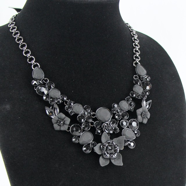 Vera Wang Necklace Dark Silvertone & Black Rhinestone