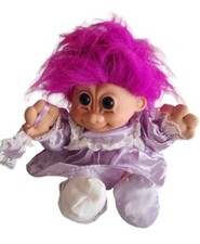 Vintage 12" RUSS BERRIE TROLL KIDZ DOLL PURPLE DRESS GIRL PLUSH STUFFED AS IS