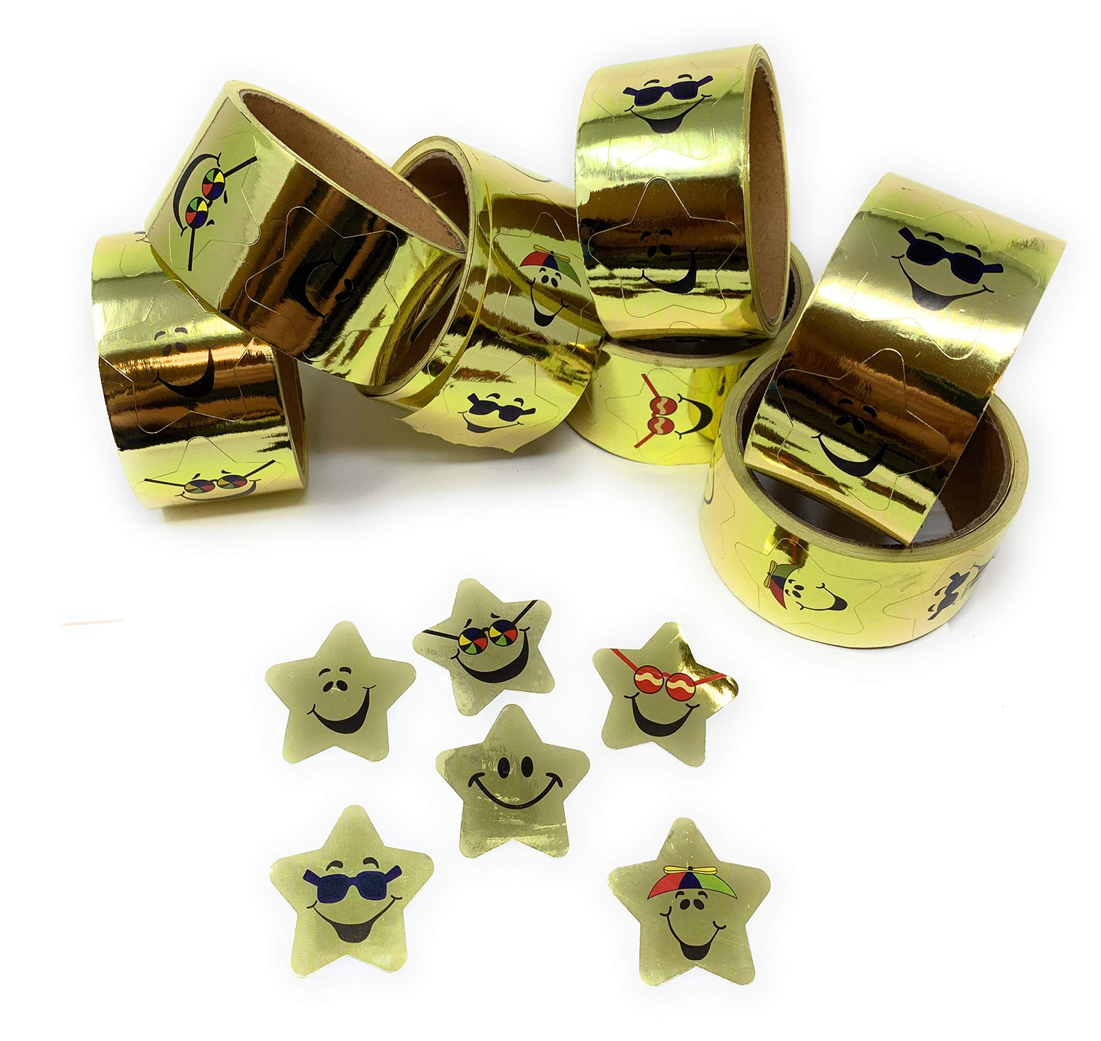 Bulk 1000 Piece Gold Star Sticker Pack - 10 Rolls of 100 Stickers Each - Stuf...