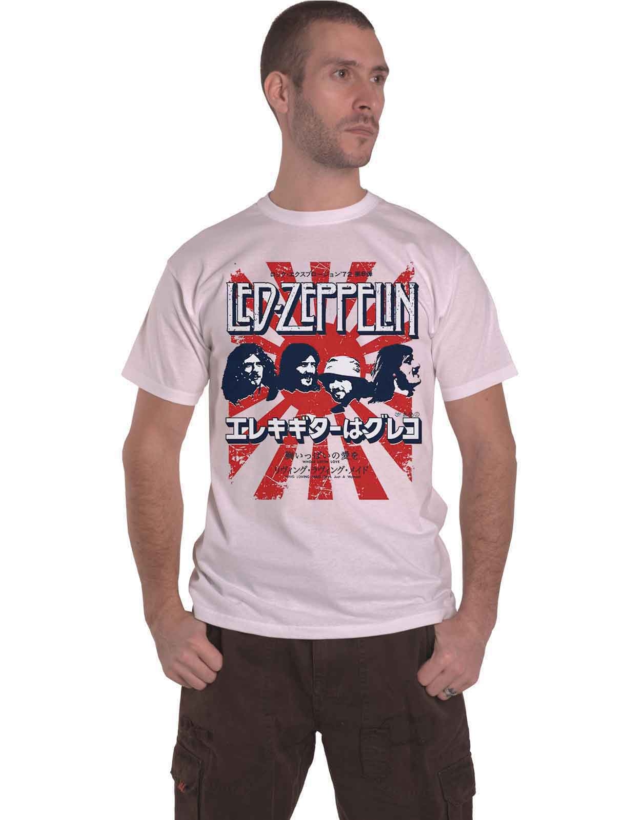 Official Led Zeppelin Japanese Burst Logo White T-Shirt for Men