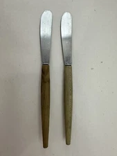 Set of 2 Vtg Japan Stainless 6⅛" Butter Spreader Cheese Knife Server Wood Handle