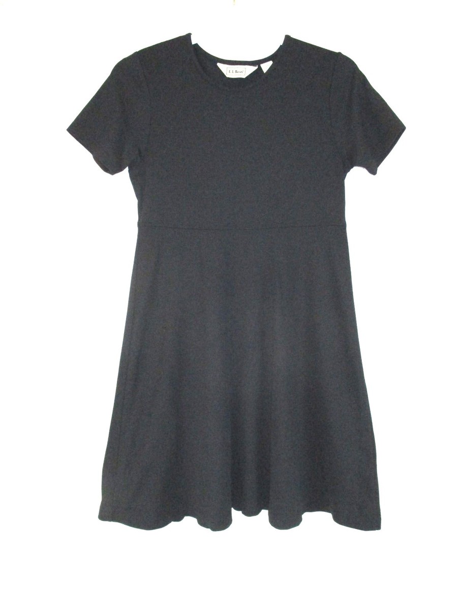 L.L. Bean Womens Fit Flare Dress Black Sz Small Petite Stretch Career CB55U