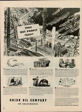 1944 Gas Union Oil Company California Vintage Print Ad Factory Profit Dividends