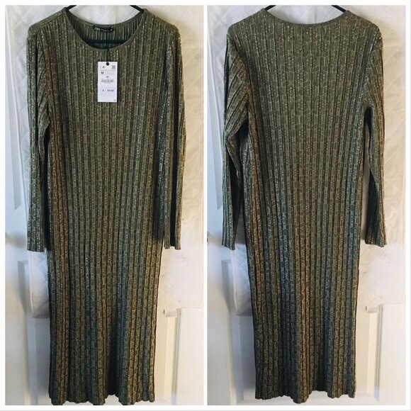 NWT ZARA GREEN JACQUARD MIDI DRESS 4886/470 | eBay
