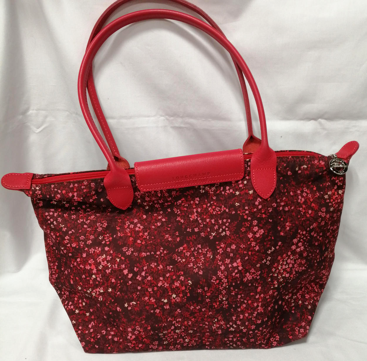 Longchamp Le Pliage Fleurs Tote Bag Red Floral Canvas Medium