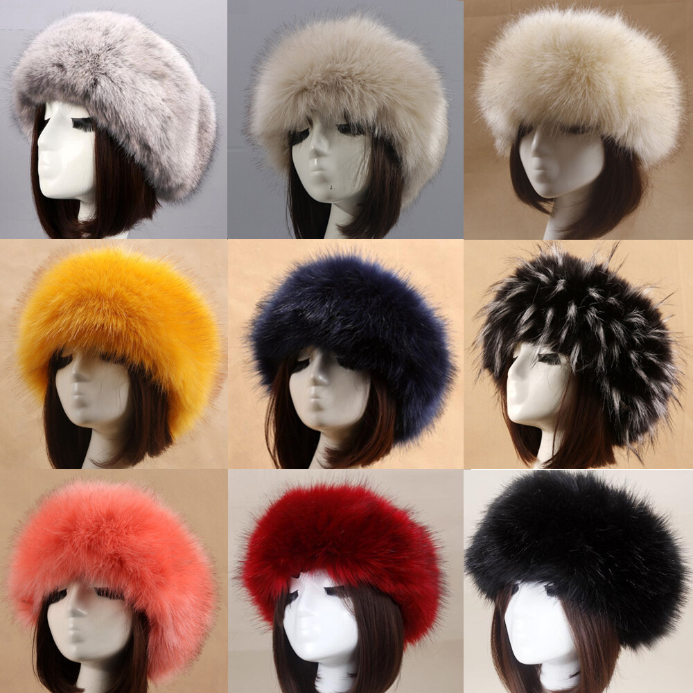 Women's Faux Fur Headband Ski Classic Cossack Russian Hats Winter