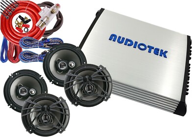 4x Soundstream AF.653  6.5  Speakers + Audiotek AT-804 Amplifier + 4 Ch Amp Kit