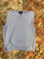 POLO GOLF Ralph Lauren 100 Cotton Blue Mens Large L Sweater Vest Vintage Golf