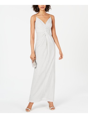 ADRIANNA PAPELL Womens Silver Spaghetti Strap V Neck Maxi Evening Sheath Dress 8