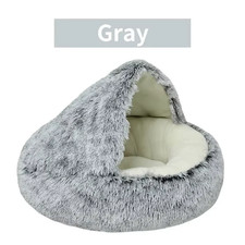 Winter Plush Cat Cave Bed Warm Hooded Cushion Calming House Sleeping Bag Pink