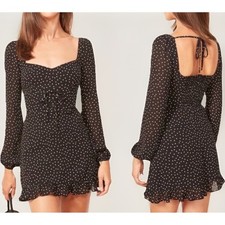 REFORMATION Bradshaw Mini Dress in Selene Black and White Polka Dots SIZE 6